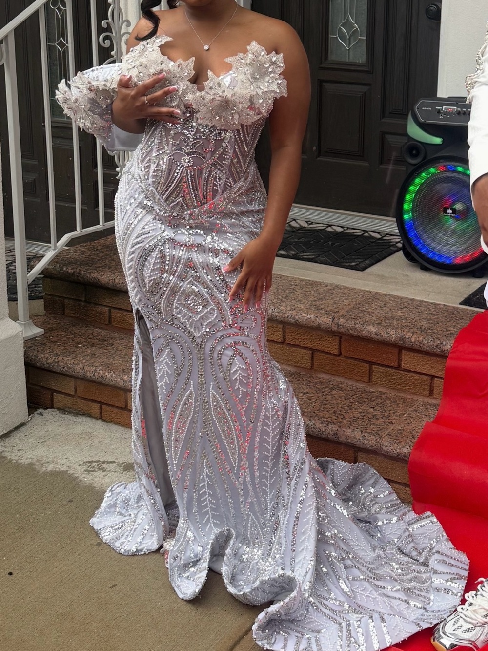 STUNNING SILVER RHINESTONE & CRYSTAL PROM GOWN